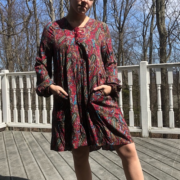 Vintage Tops - Boho red flowy patterned tunic
